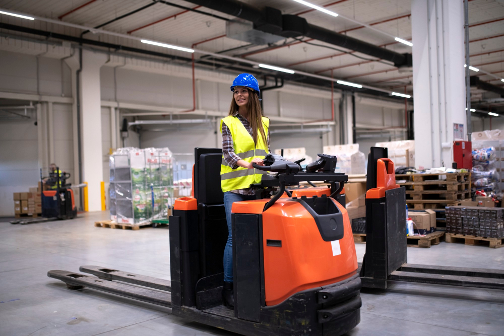 electric pallet stackers being used by warehouse worker