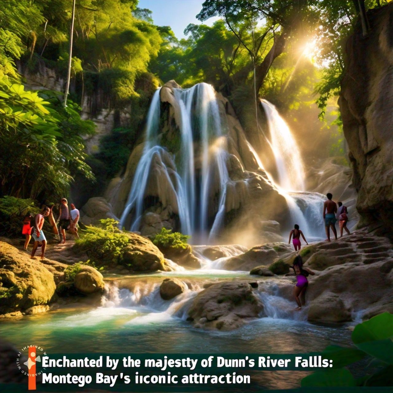 "Enchanted by the majesty of Dunn's River Falls: Montego Bay's iconic attraction."