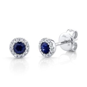 Diamond and Blue Sapphire Stud Earrings
